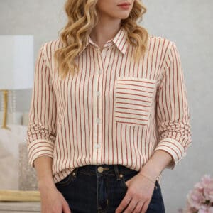 Lux By Dessi felső - bézs ing piros csíkkal
